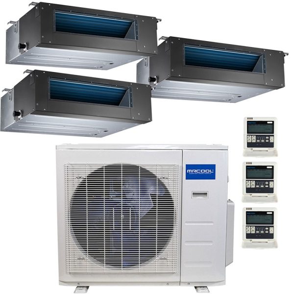 36k BTU 22.5 SEER MrCool Olympus Ductless Heat Pump Split System - 3 Zone Concealed Duct - 9k+9k+18k Supply