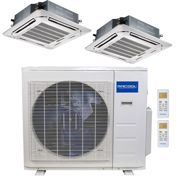 36k BTU 22.5 SEER MrCool Olympus Ductless Heat Pump Split System - 2 Zone Ceiling Cassette - 12k+24k Cheap