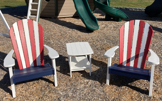 DISPLAY Furniture - Patriot Adirondack Chairs & Side Table Set (Display Model Sale - Take Order Only) For Cheap