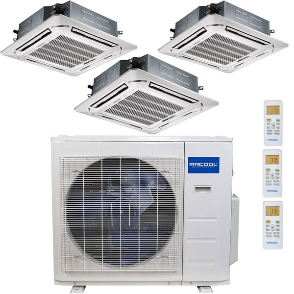 Home  36k BTU 22.5 SEER MrCool Olympus Ductless Heat Pump Split System - 3 Zone Ceiling Cassette - 12k+12k+12k Online now