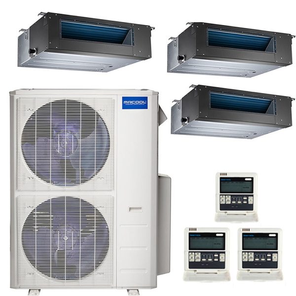 Home  42k BTU 22.4 SEER MrCool Olympus Ductless Heat Pump Split System - 3 Zone Concealed Duct - 12k+12k+18k For Discount