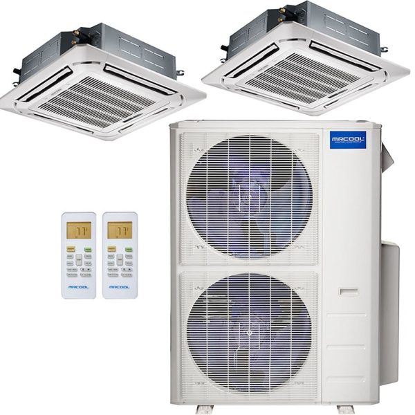 48k BTU 22.4 SEER MrCool Olympus Ductless Heat Pump Split System - 2 Zone Ceiling Cassette - 24k+24k Hot on Sale